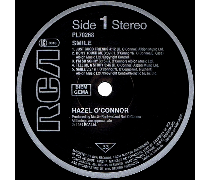 Hazel O'Connor - Smile 1984 - Side 1